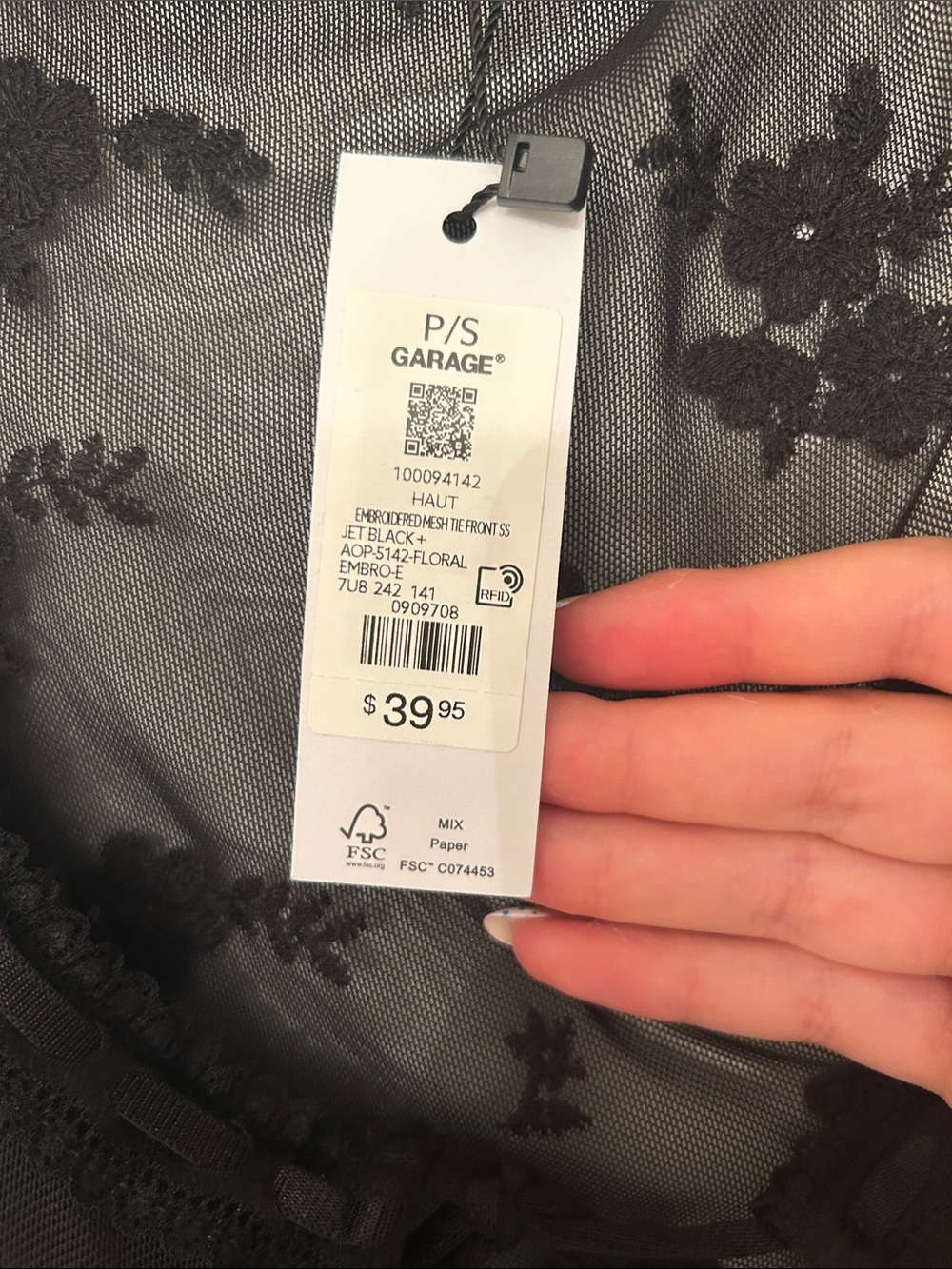 Garage Sheer Black Floral Tie-Front Crop Top - Picture 3 of 3